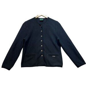 Vintage Geiger Womens Wool Button Up Cardigan Jacket 38 Black Pockets